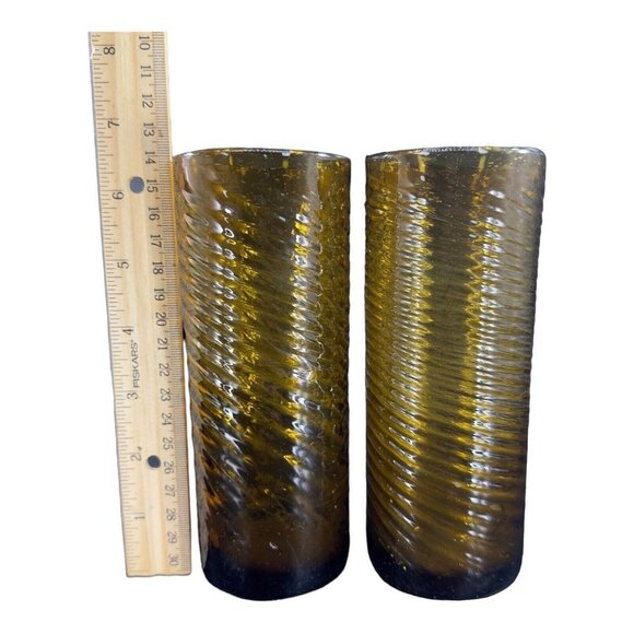 Egyptian Dark Smokey Amber Glass Tumbler Drinking Glasses Set 2 Hand Blown Glass - Picture 2 of 9